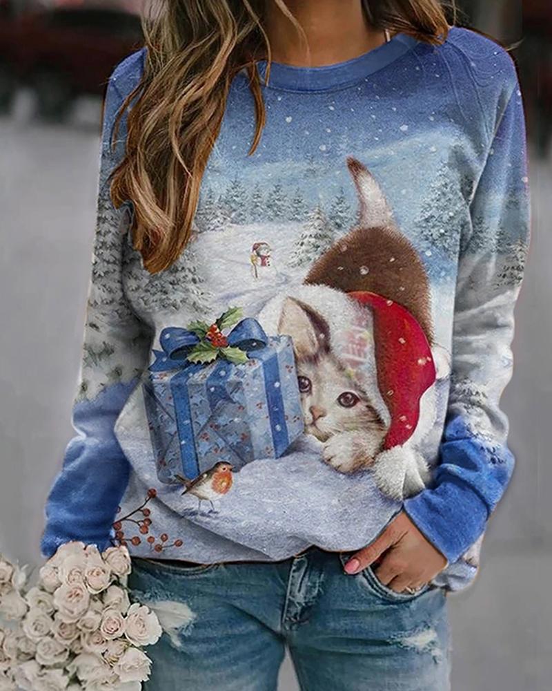 

Christmas Long Sleeve Mixed Print Casual Top, Style5