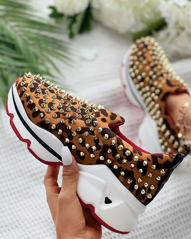 

Studded Wedge Slip On Sneakers, Leopard