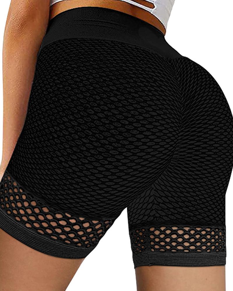 

High Waist Fishnet Decor Active Shorts, Black