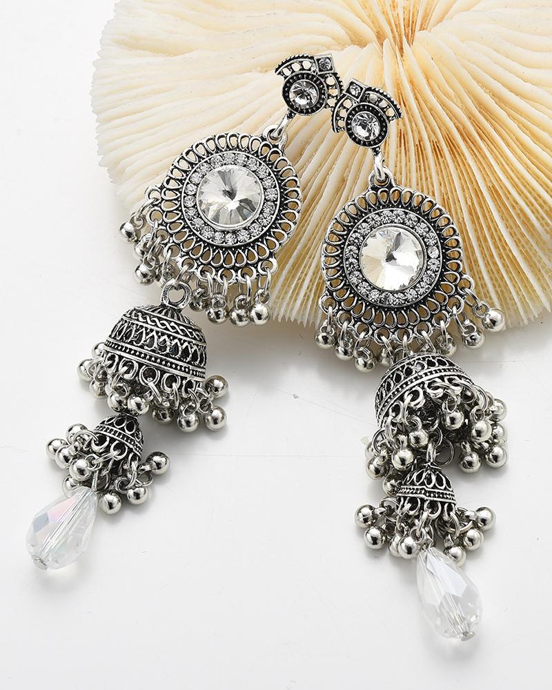 

1Pair Vintage Baroque Beaded Drop Earrings, Silver