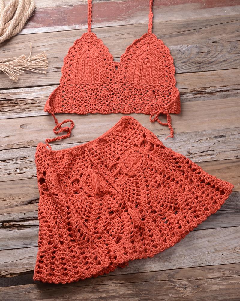 

Solid Strap Tanks With Mini Cut-out Skirts Sexy Sets, Orange