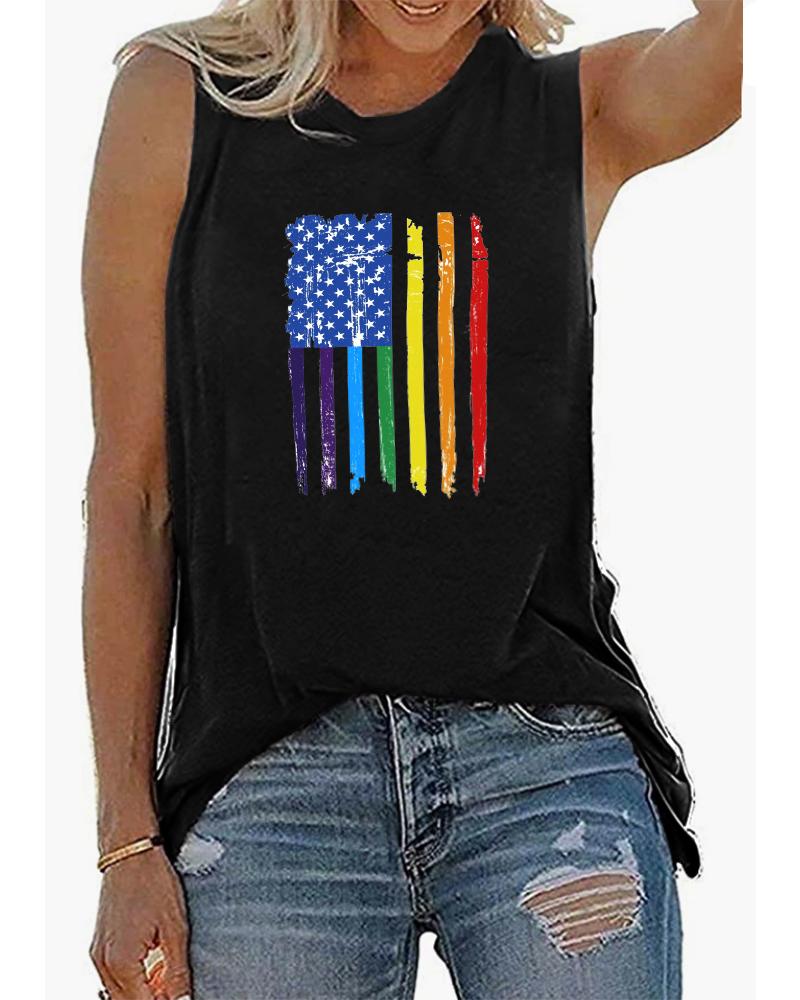 

Pride Month Rainbow Flag Print Tank Top, Black