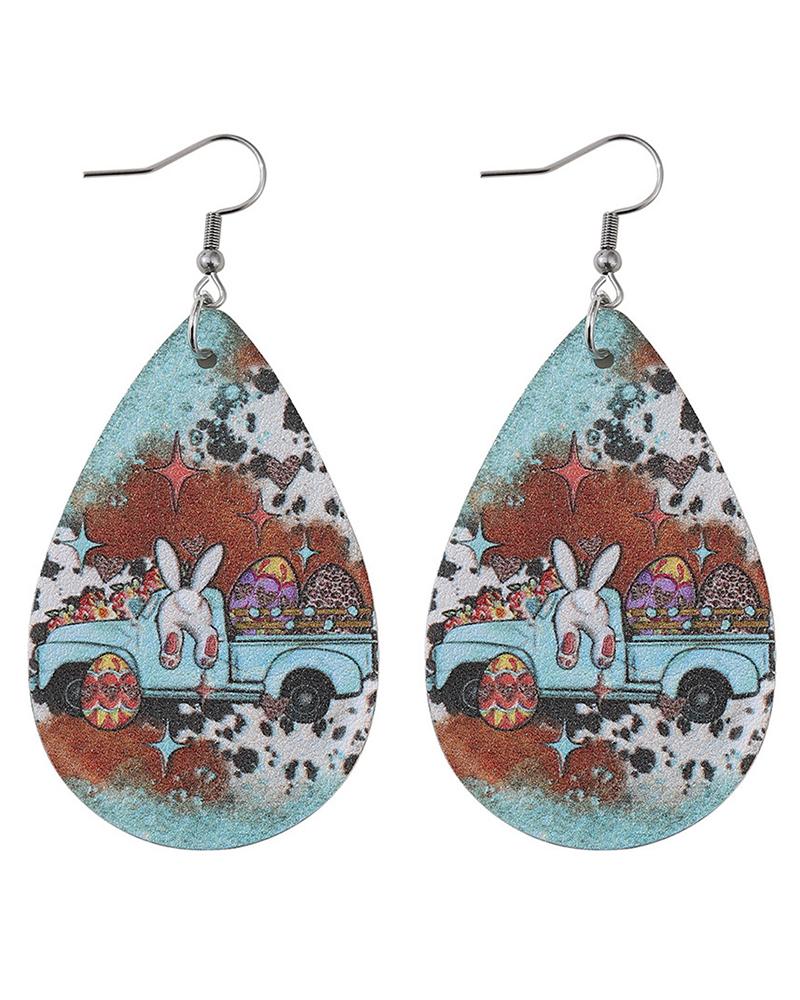 

1Pair Easter Egg Leopard Heart Waterdrop Hook Earrings, Blue