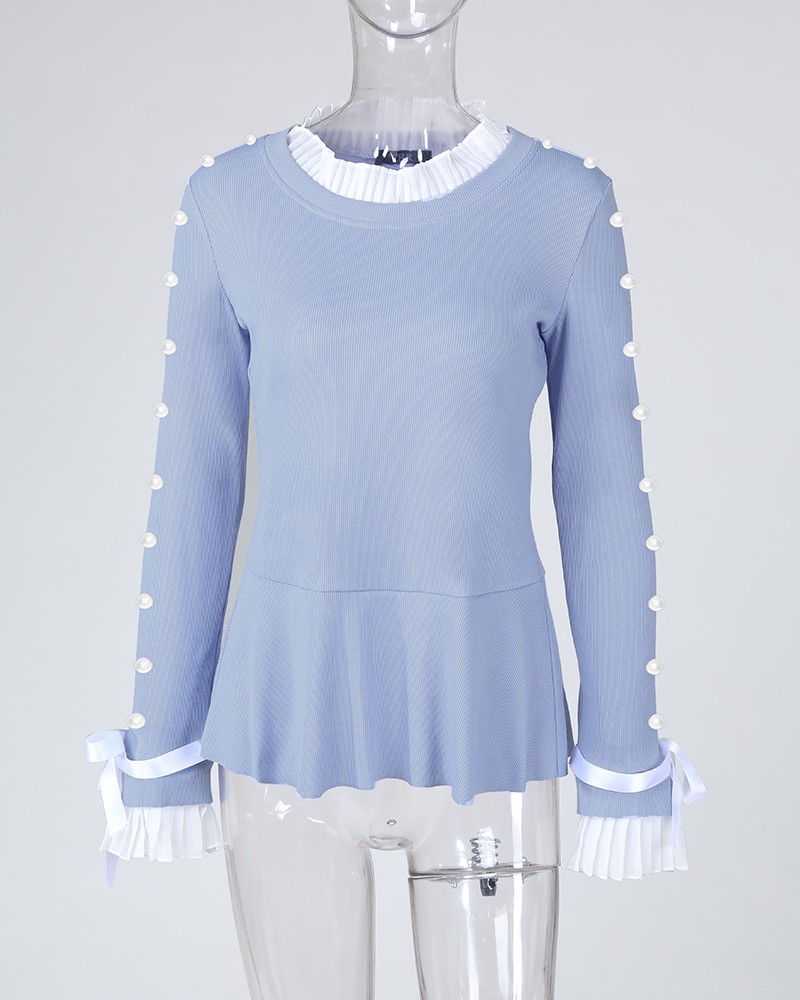 bowknot buttoned bell cuff blouse