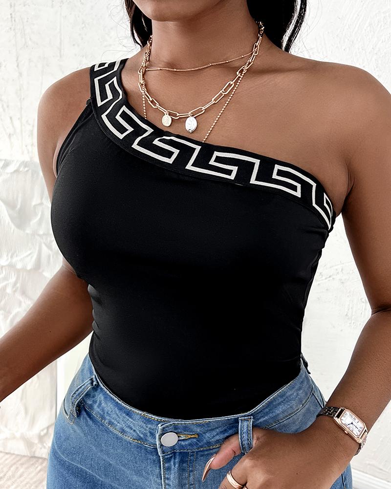 

Geo Tape Patch One Shoulder Top, Black