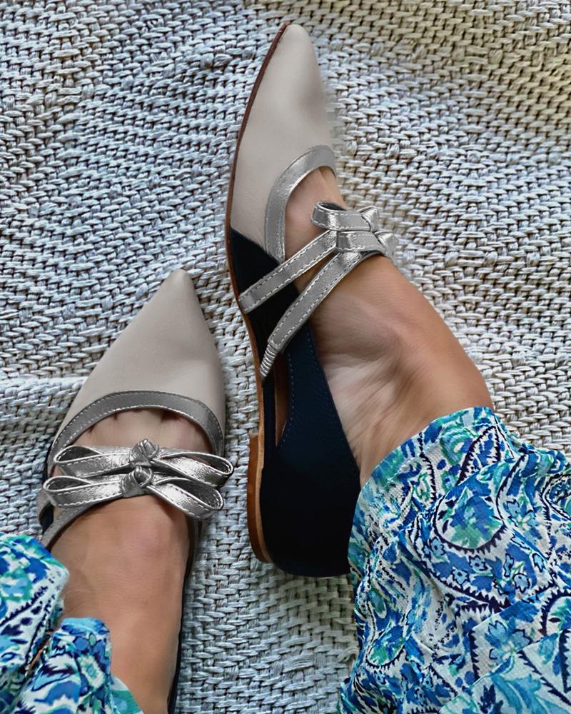 

Double Band Twisted Colorblock Pointed Toe Flats, Dark blue