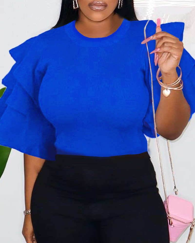 

Plus Size Layered Bell Sleeve Top, Blue