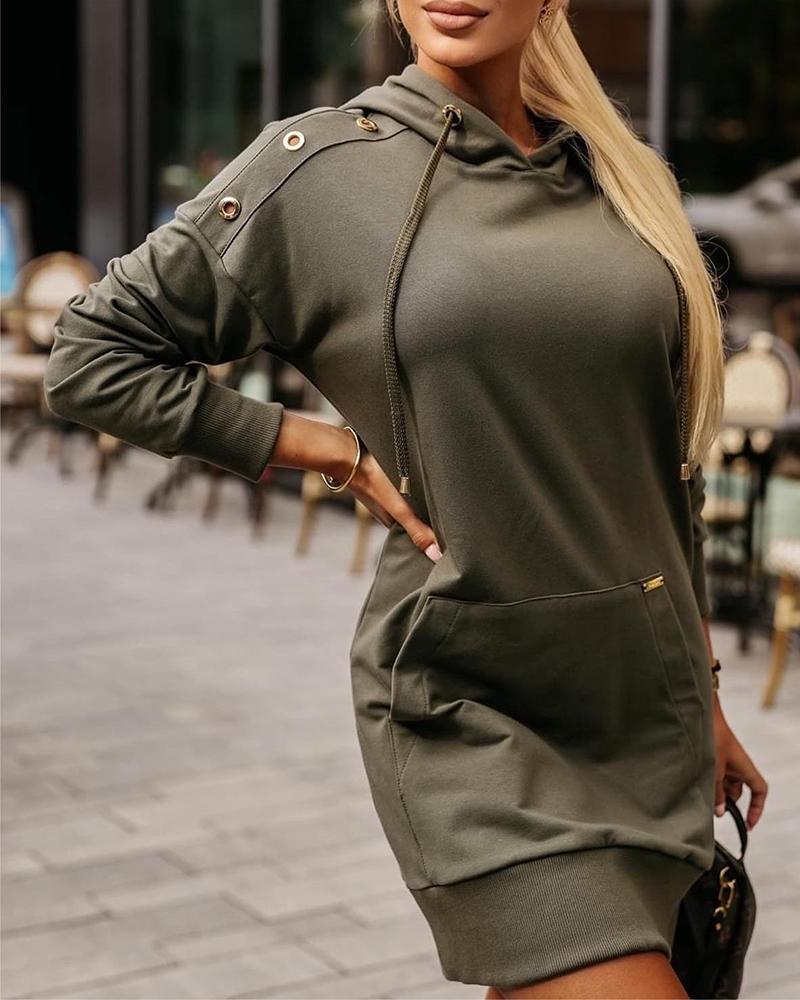 

Eyelet Pocket Design Sweatshirt Dress, Green
