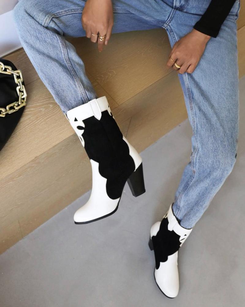 

Womens Suede Surface Patchwork Round Toe Booties, White