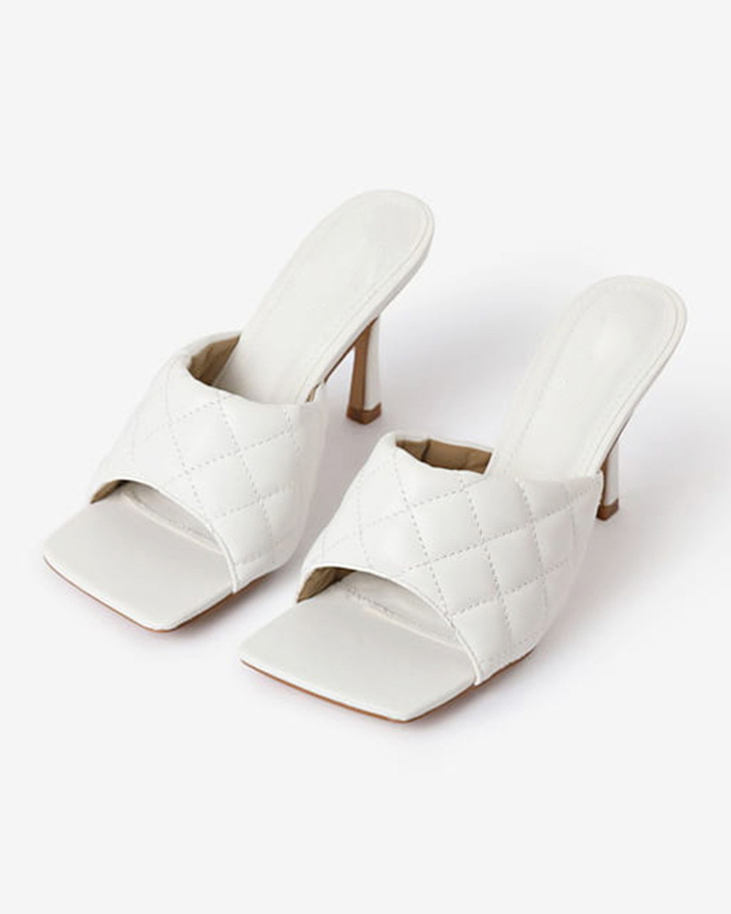

Solid Square-toe Open-toe High Heel Sandals, Pink