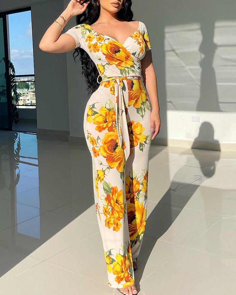 

Sunflower Print Tied Detail Jumpsuit, Yellow