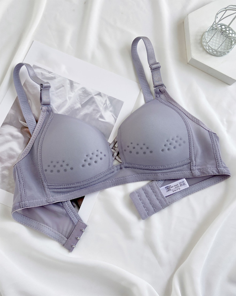 

Lace-up Front Breathable Underwire Bra, Blue