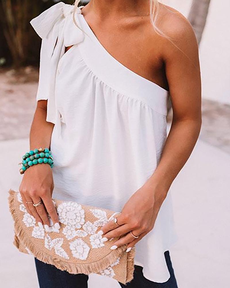 

Solid Strappy Ruffles Patchwork Blouse Tanks, White