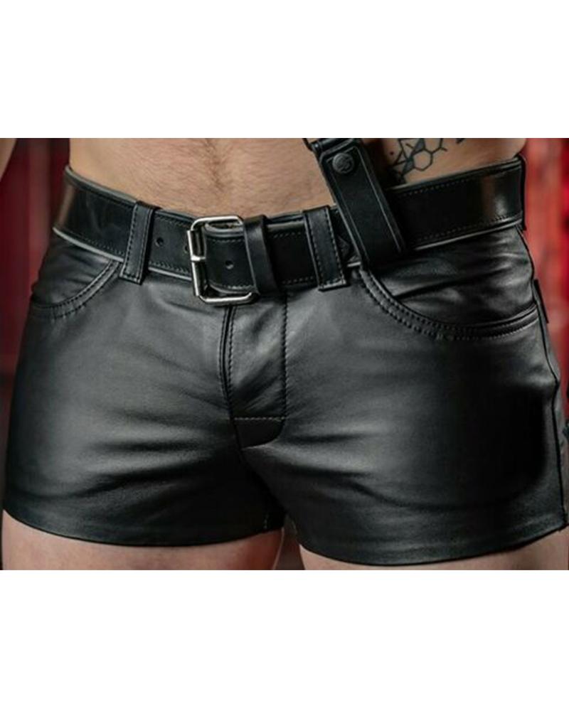

Solid PU Leather Shorts, Black