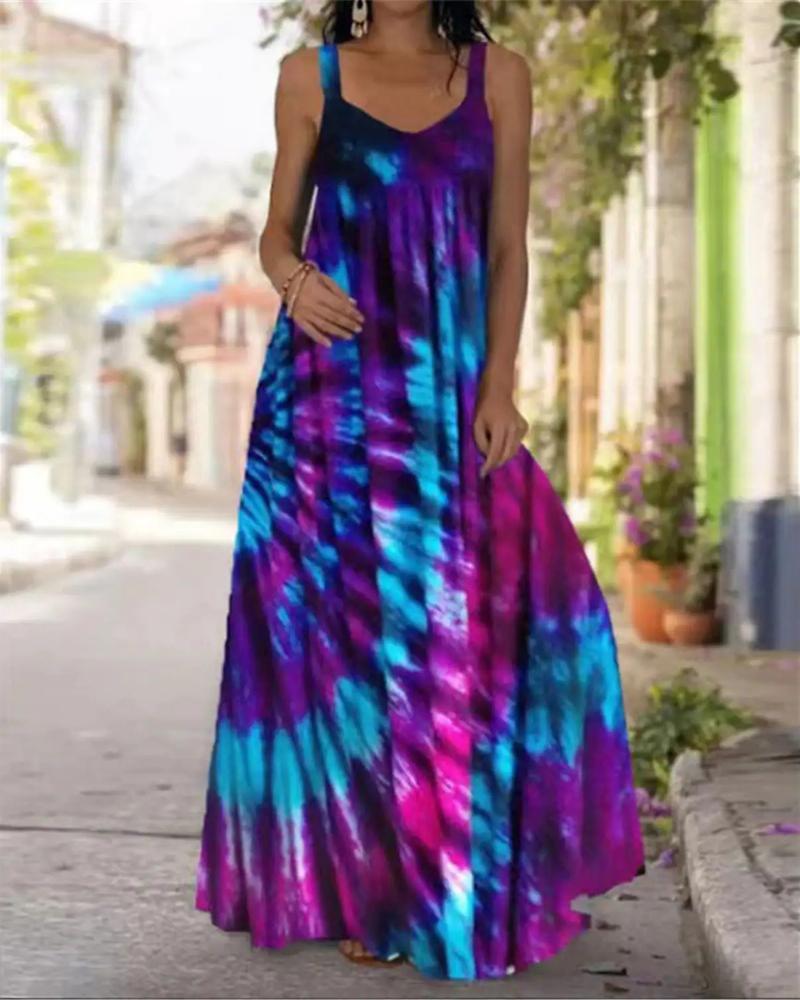 

Tie Dye Print Sleeveless Maxi Dress, Multicolor