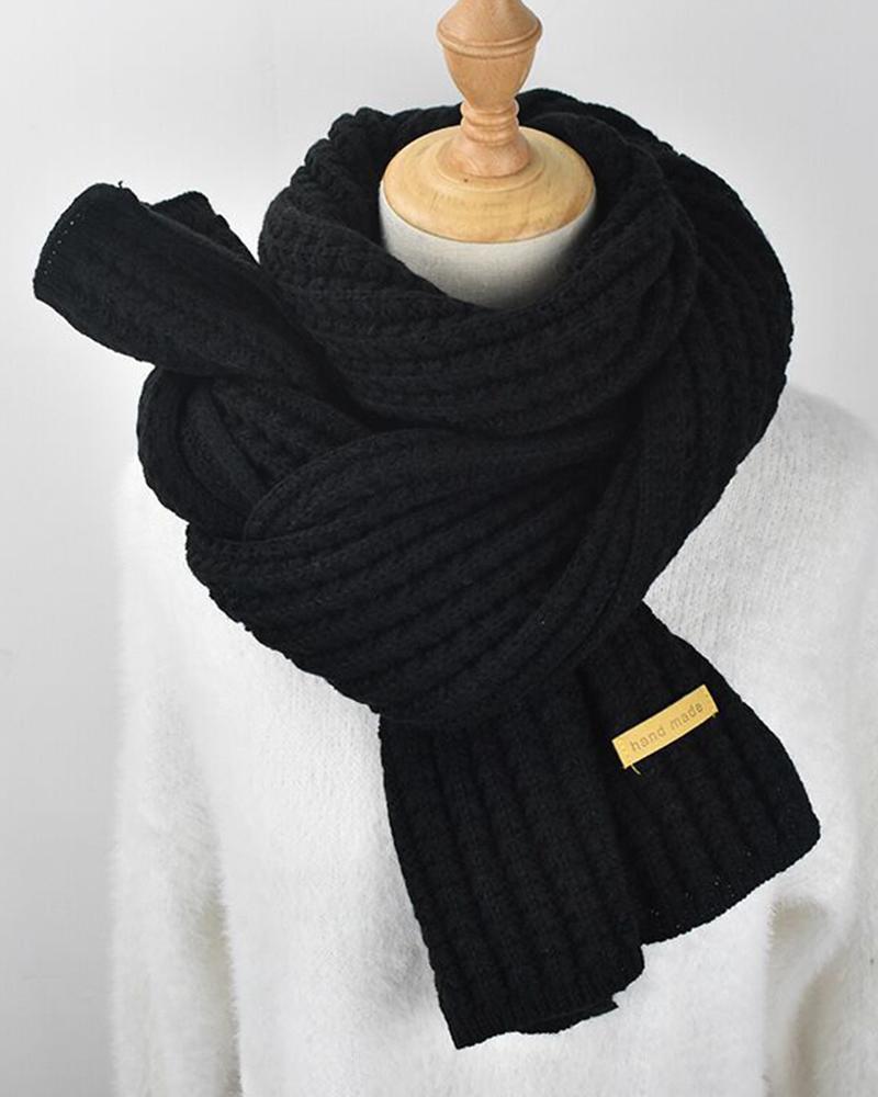 

Women Winter Solid Color Knit Warm Fashion Thickening Warm Wrap Scarf, Black