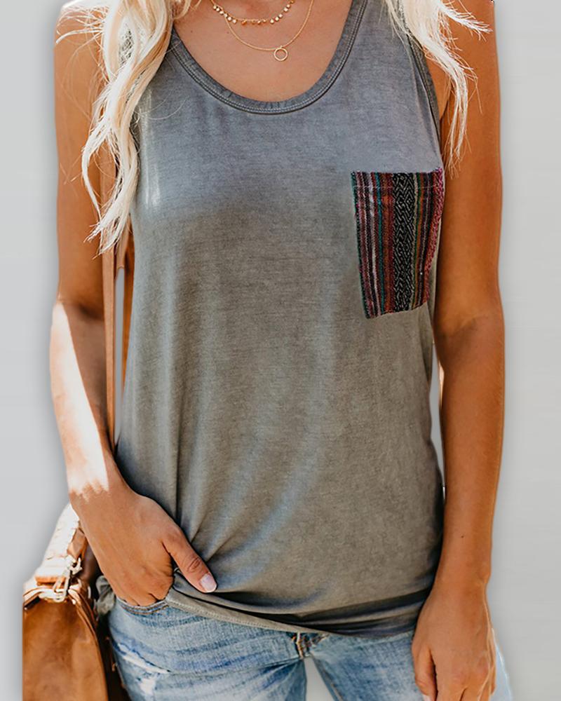 

Pocket Design U Neck Tank, Gray