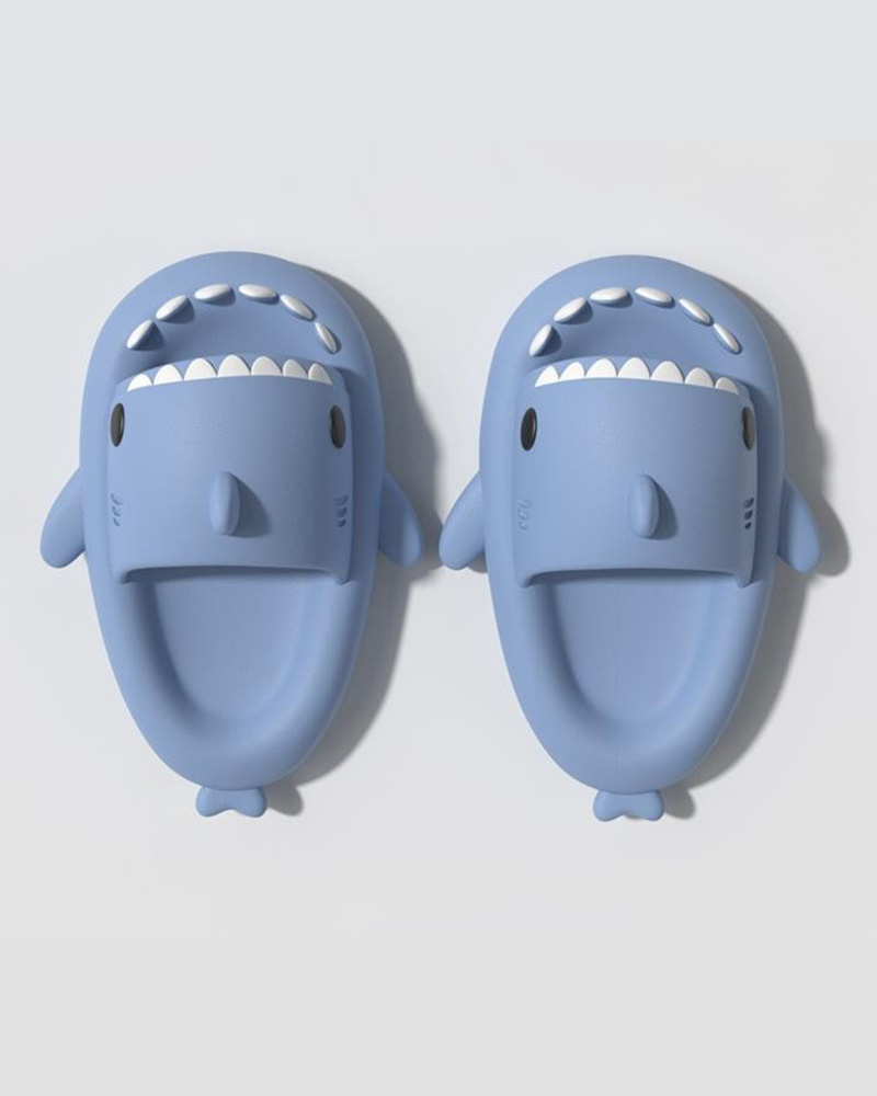 

Shark Pattern Comfy Platform Slippers, Blue