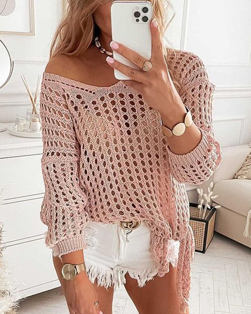 

Open Knit Drop Shoulder Sweater, Style1