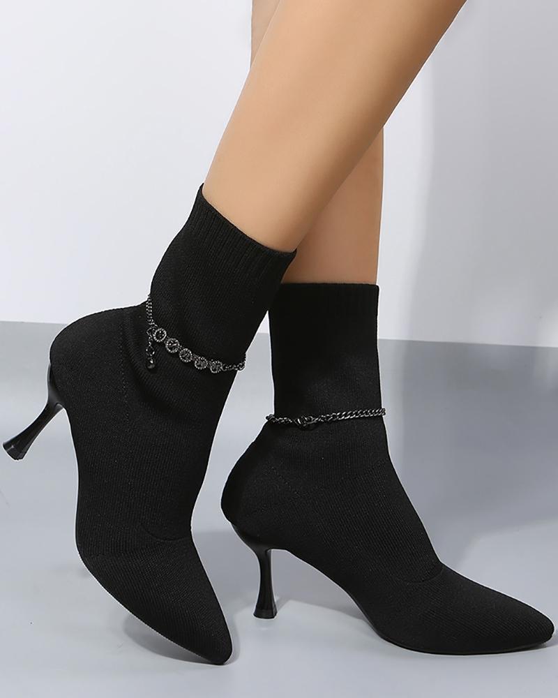 

Point Toe Pyramid Heel Boots, Black