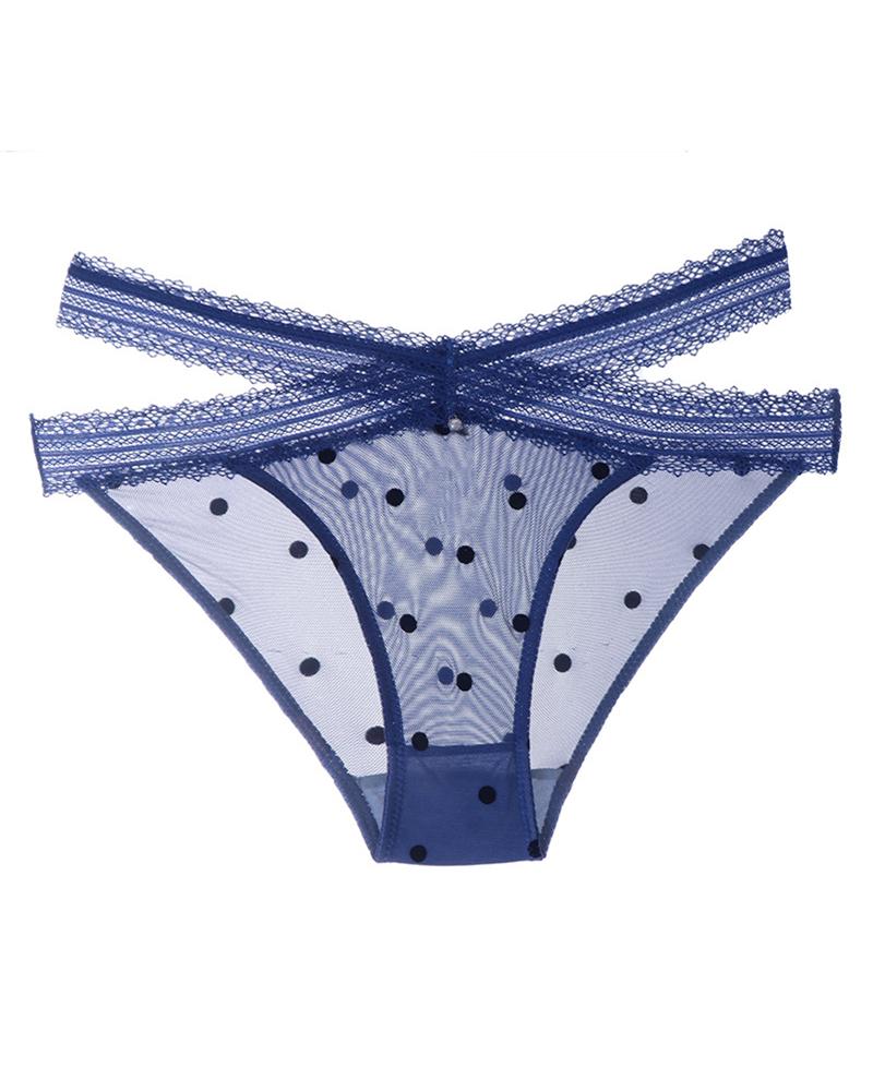 

High Waist Cutout Lace Trim Panty, Blue