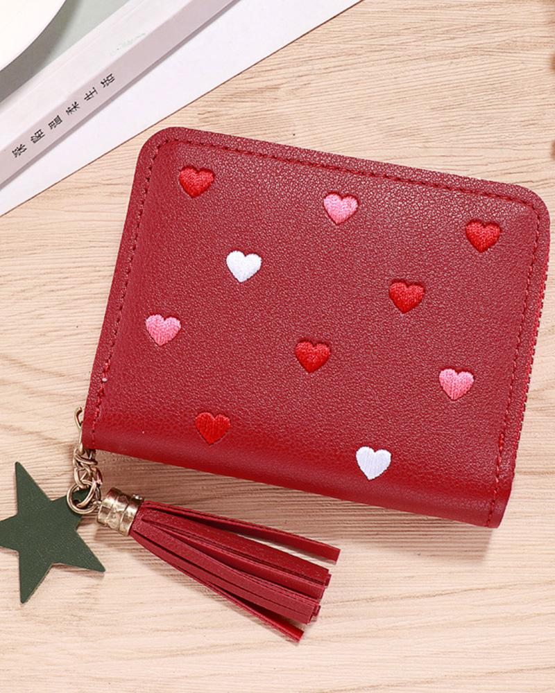 

Heart Decor Tassel Charm Purse, Wine red