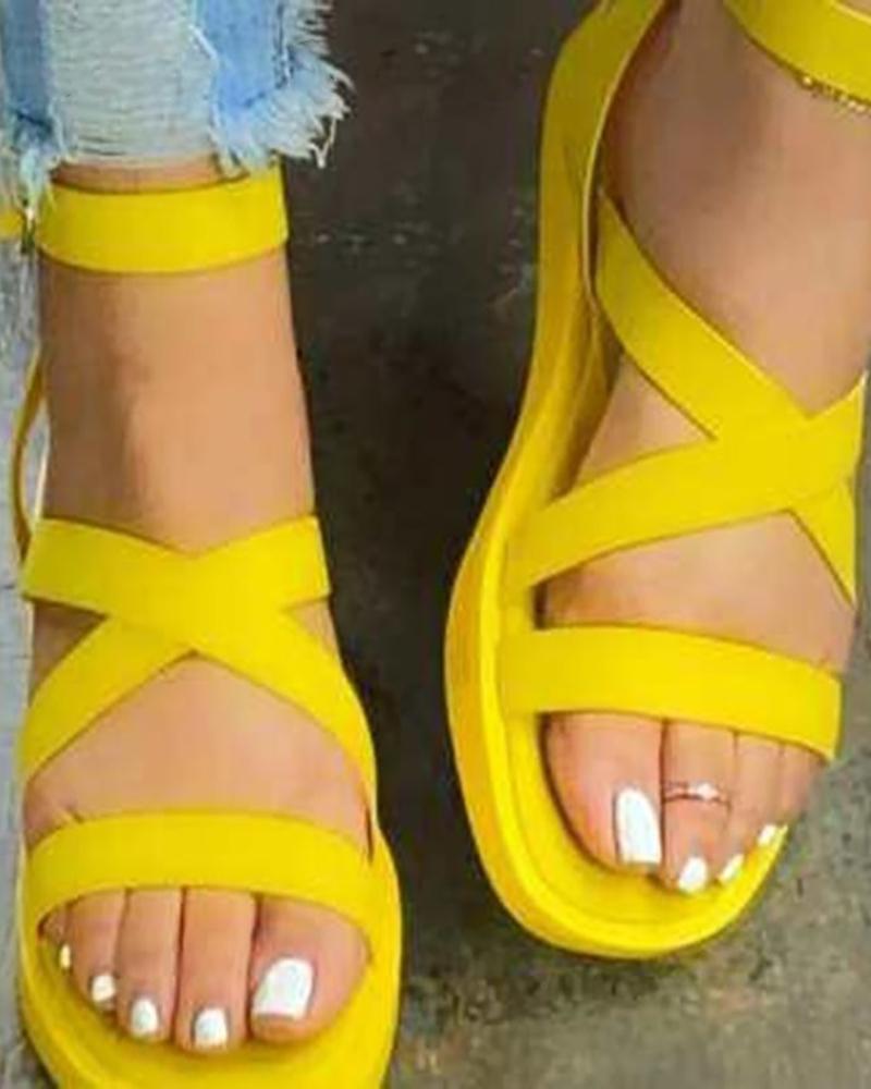 

Bandage Ankle Strap Open Toe Flat Sandals, Yellow