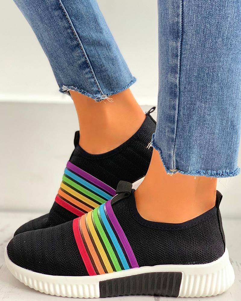 

Colorblock Breathable Knitted Casual Sneakers, Black