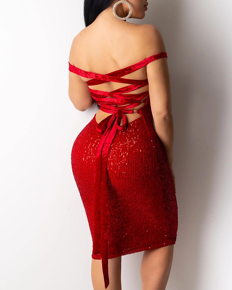 

Sequined Bandage Bodycon Dress, Red