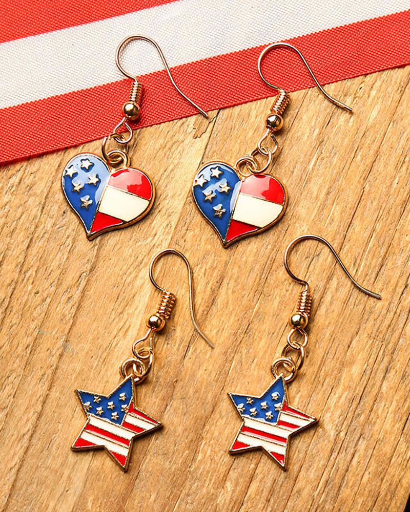 

Independence Day 2Pairs American Flag Heart Star Pattern Drop Earrings Set, Blue