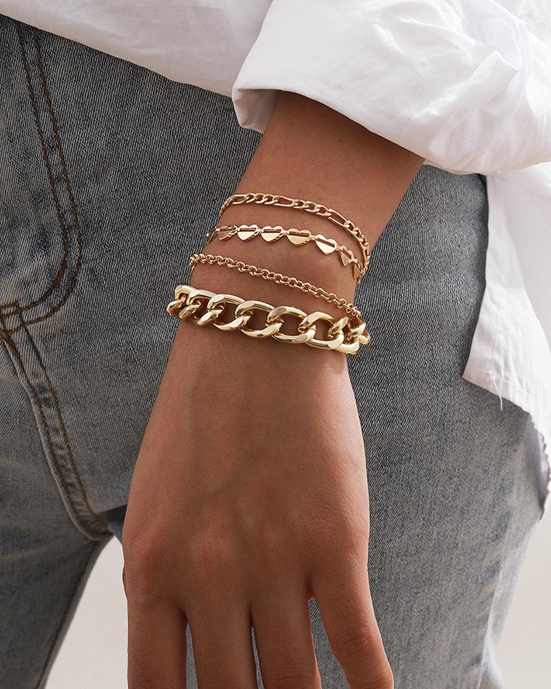 

Heart & Simple Chain Bracelet, Gold