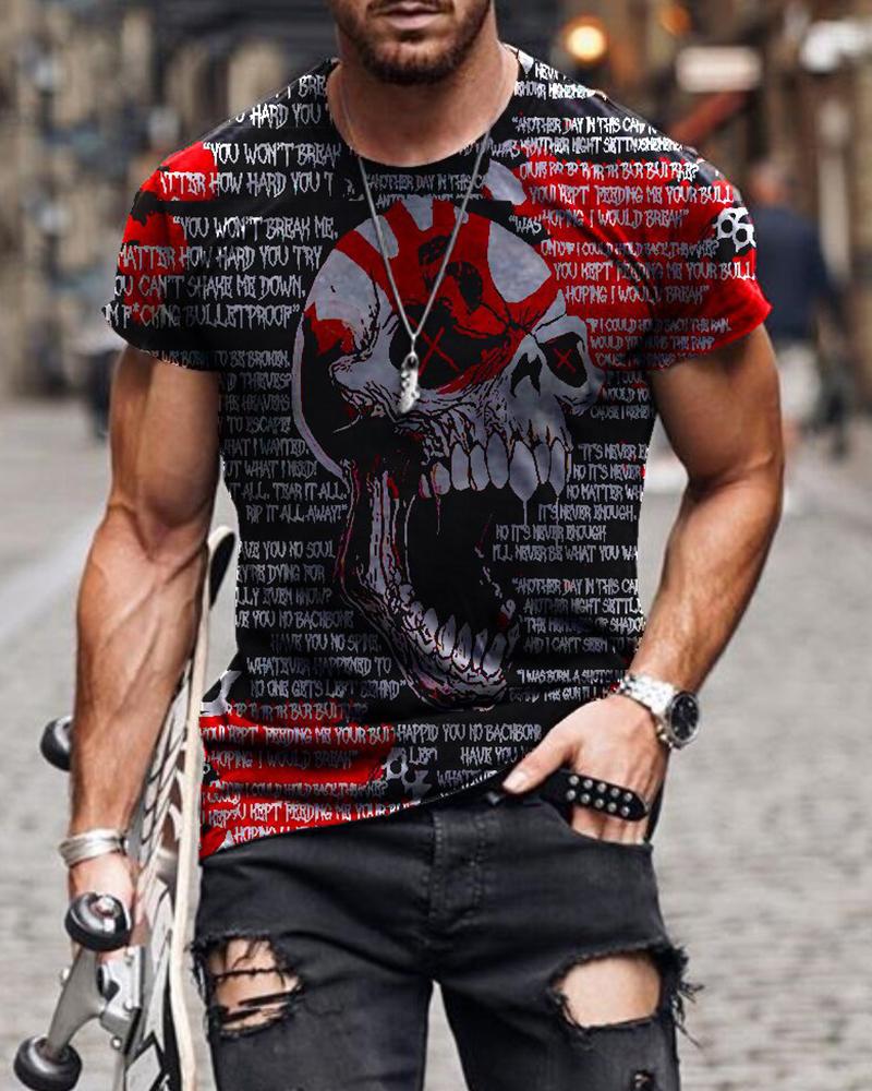 

Skeleton Patterns Print Short Sleeve Loose T-shirts, Black