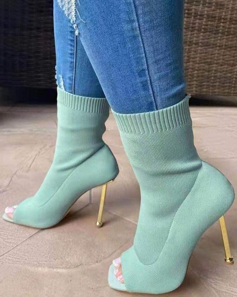 

Peep Toe Stiletto Heel Knit Boots, Green
