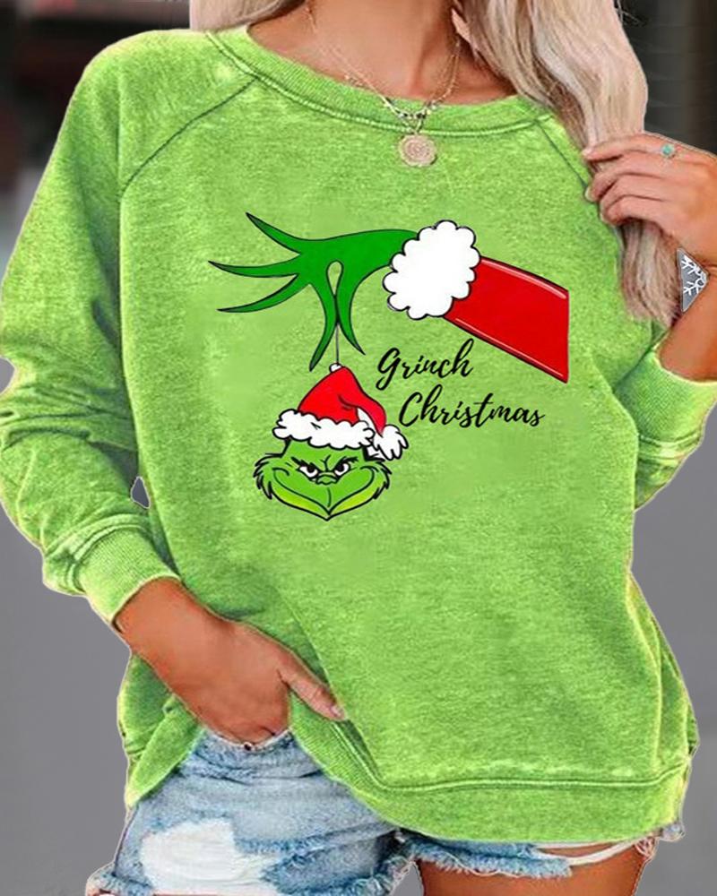 

Plus Size Grinch Stole Christmas Print Casual Top, Green