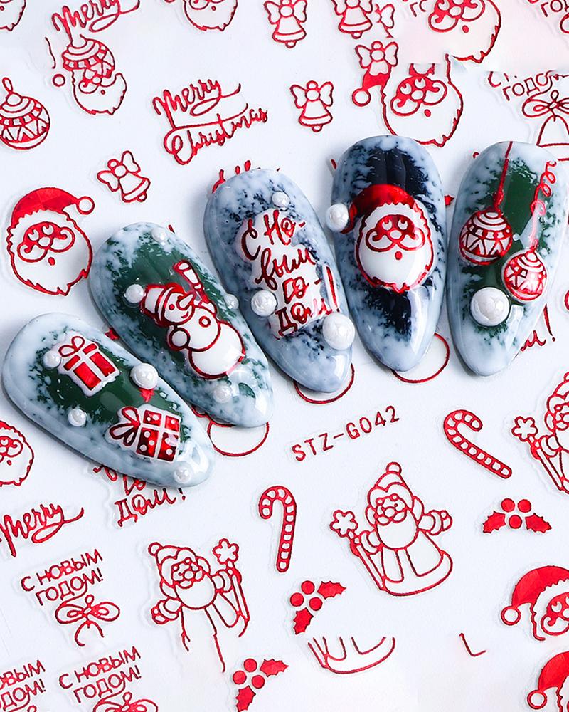 

1sheet Christmas Santa Graphic Pattern Nail Art Sticker, Style2