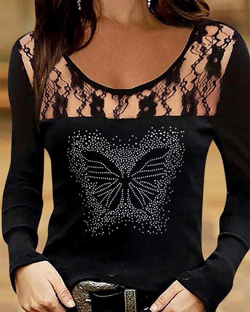 

Crochet Lace Butterfly Pattern Top, Black