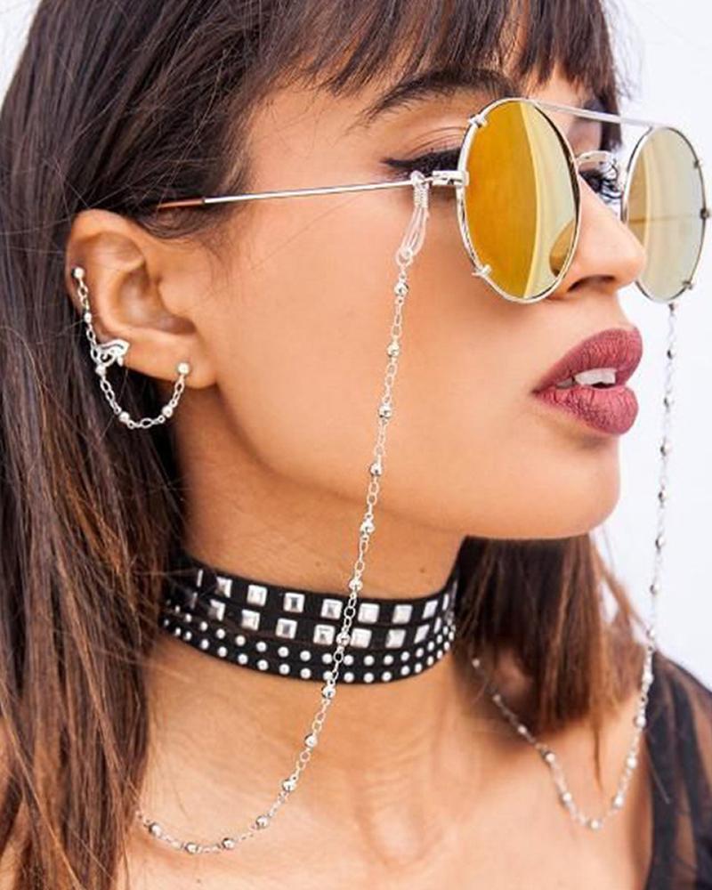 

1pcs Simple Beaded Sunglasses Chain, Gold