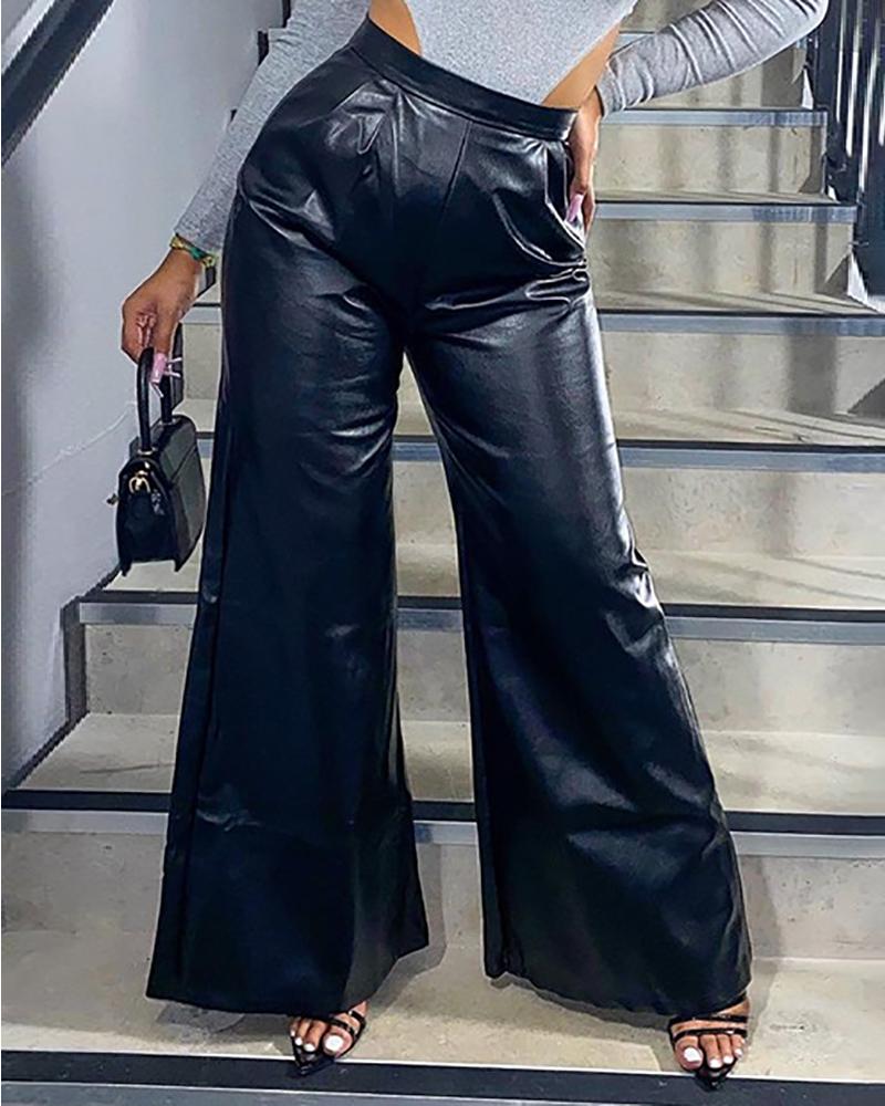 

PU Leather High Waist Bootcut Pants, Black