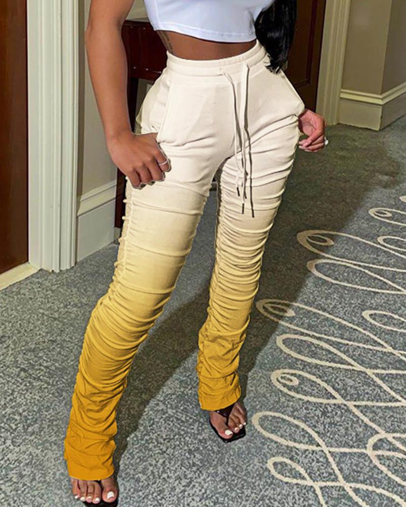 

Ombre Drawstring Pocket Design Ruched Pants, Yellow