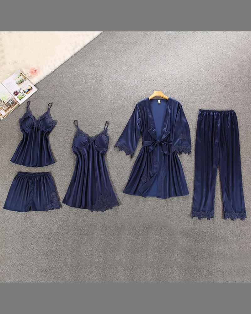

Satin Cami Set & Robe 5- Piece, Blue