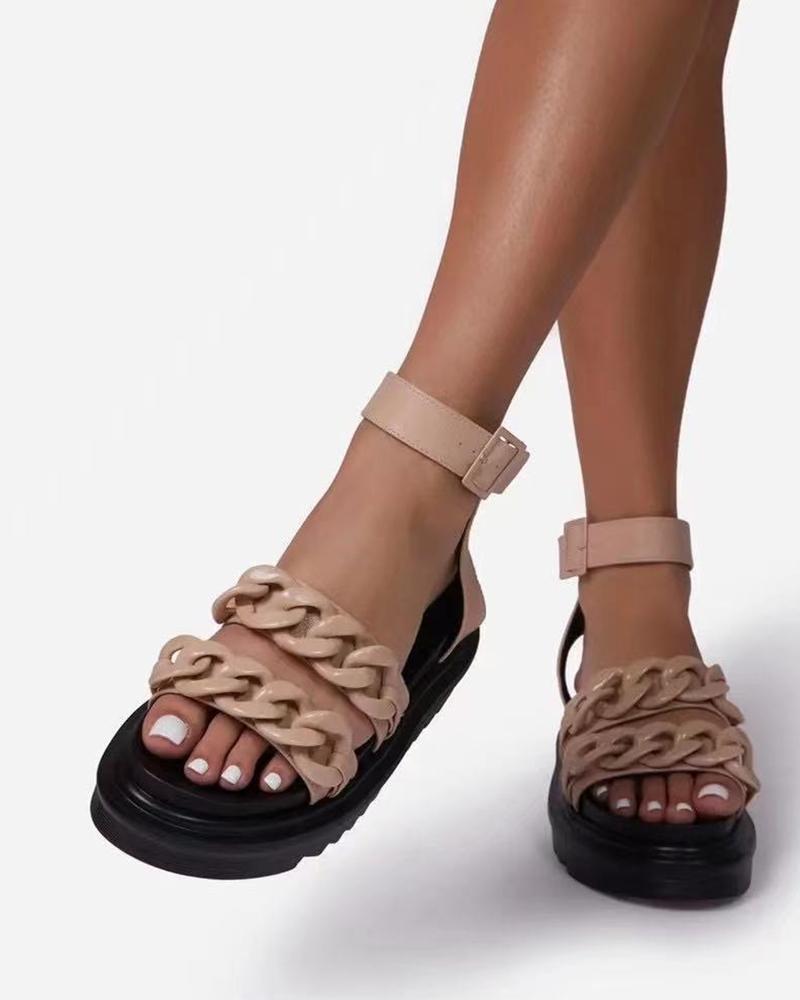 

Round-toe Solid Color Splicing Chain Platform Sandals, Pink