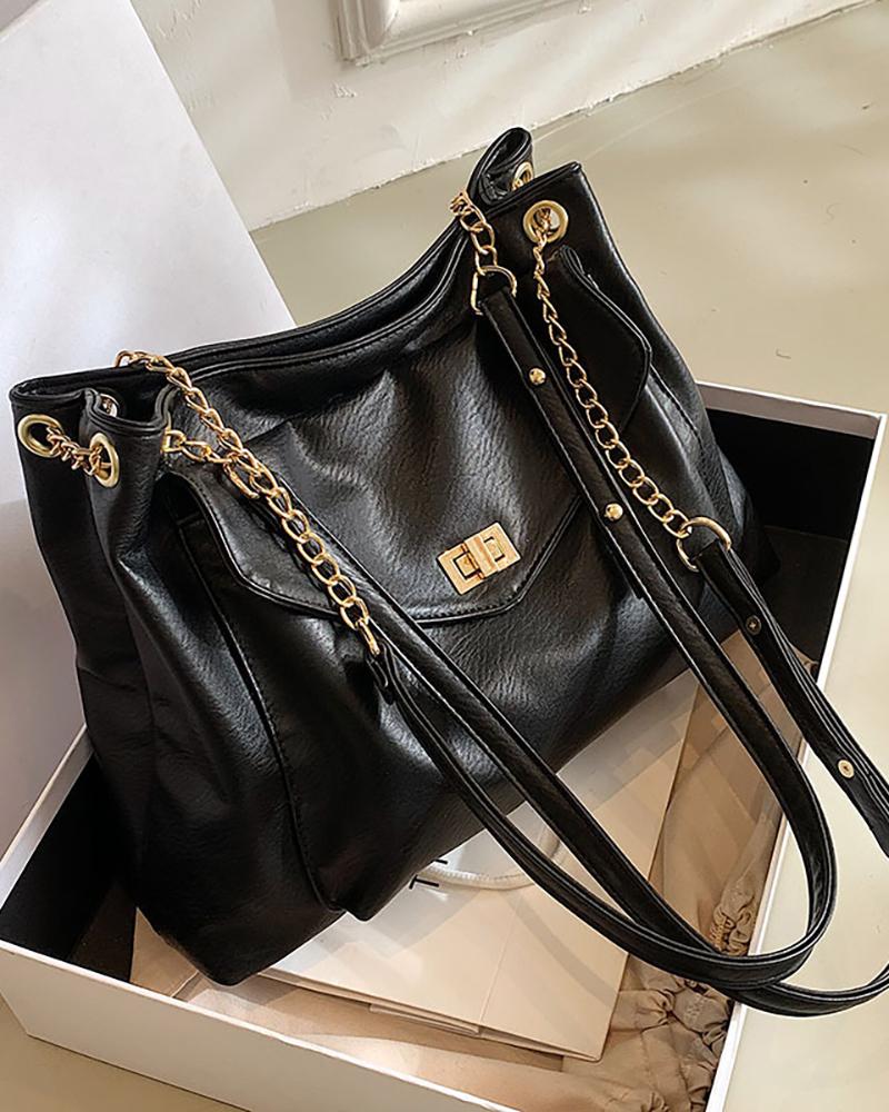 

Eyelet Chain Strap Tote Shoulder Bag, Black