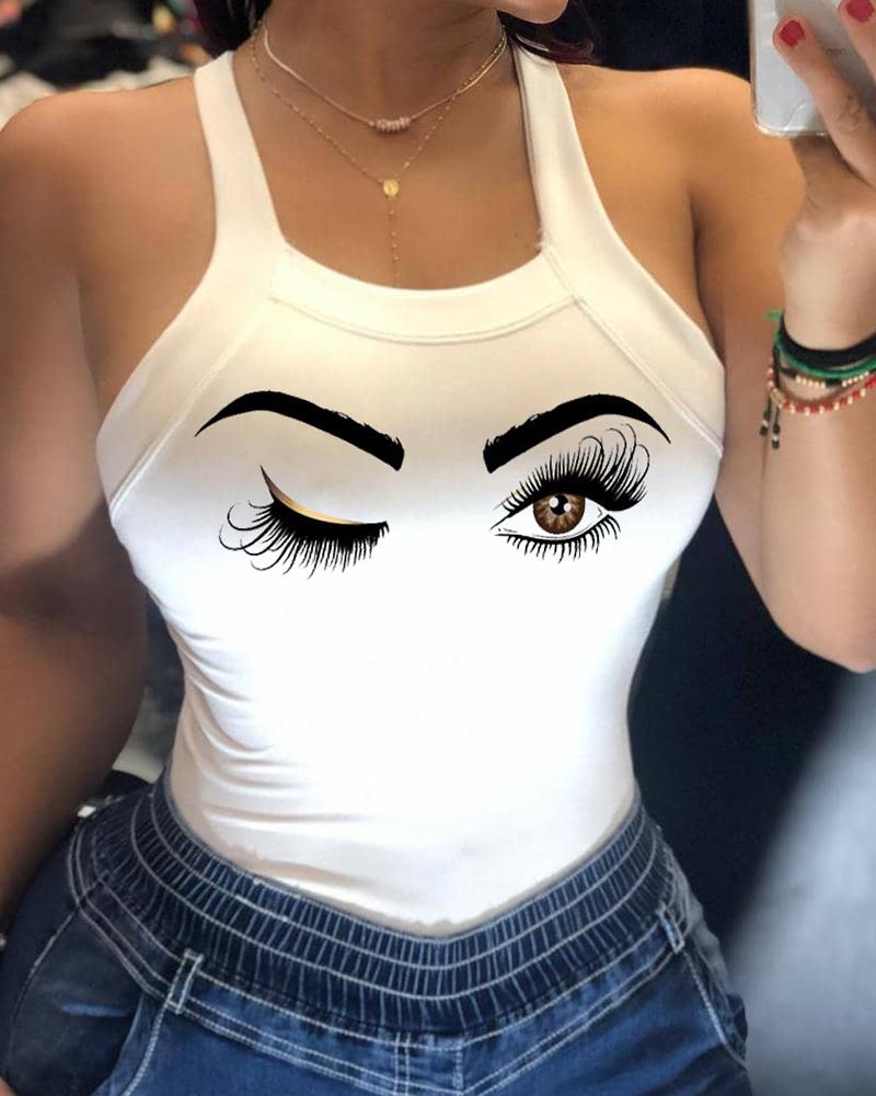 

Figure Print Bowknot Decor Tank Top, White