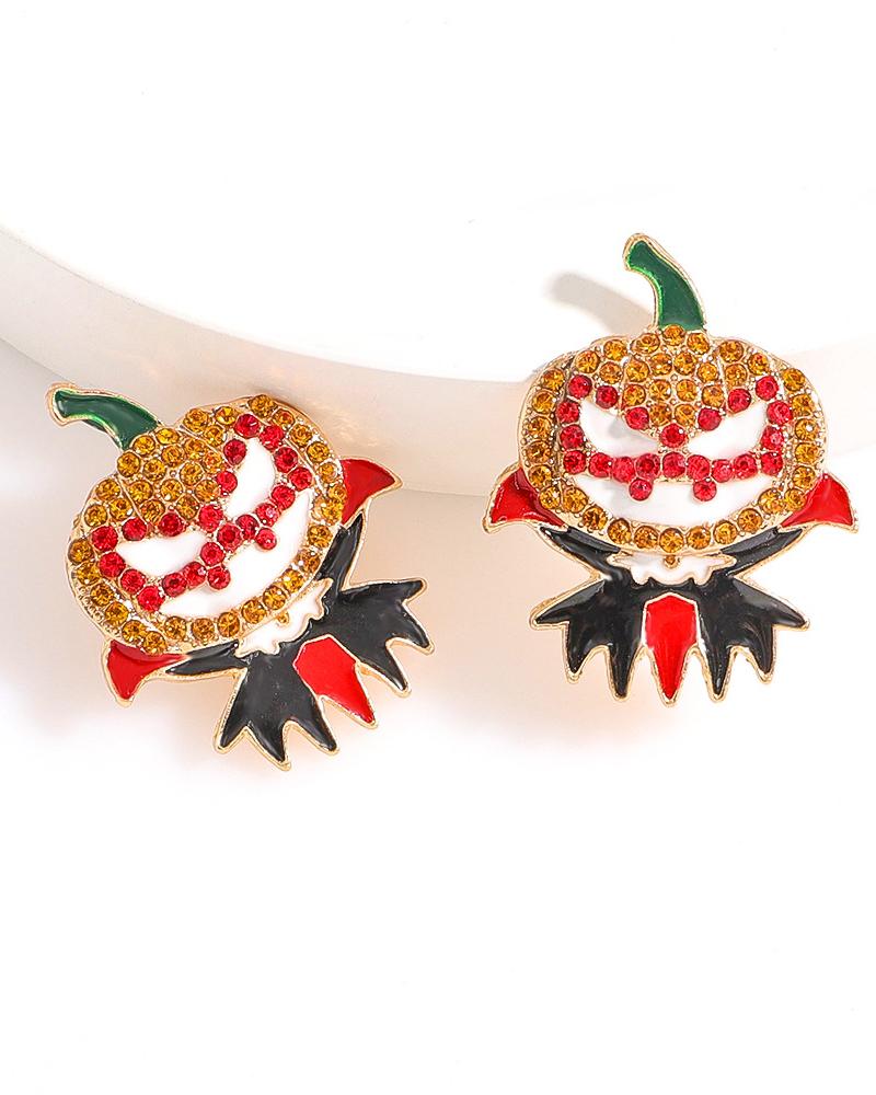 

1Pair Rhinestone Halloween Pumpkin Shaped Earrings, Style2