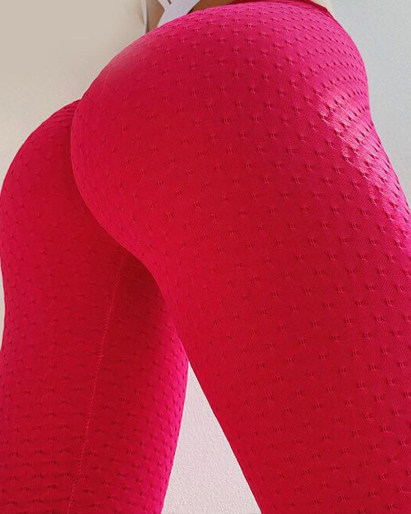 

High Waist Seamless Textured Push Up Gym Leggings, Red
