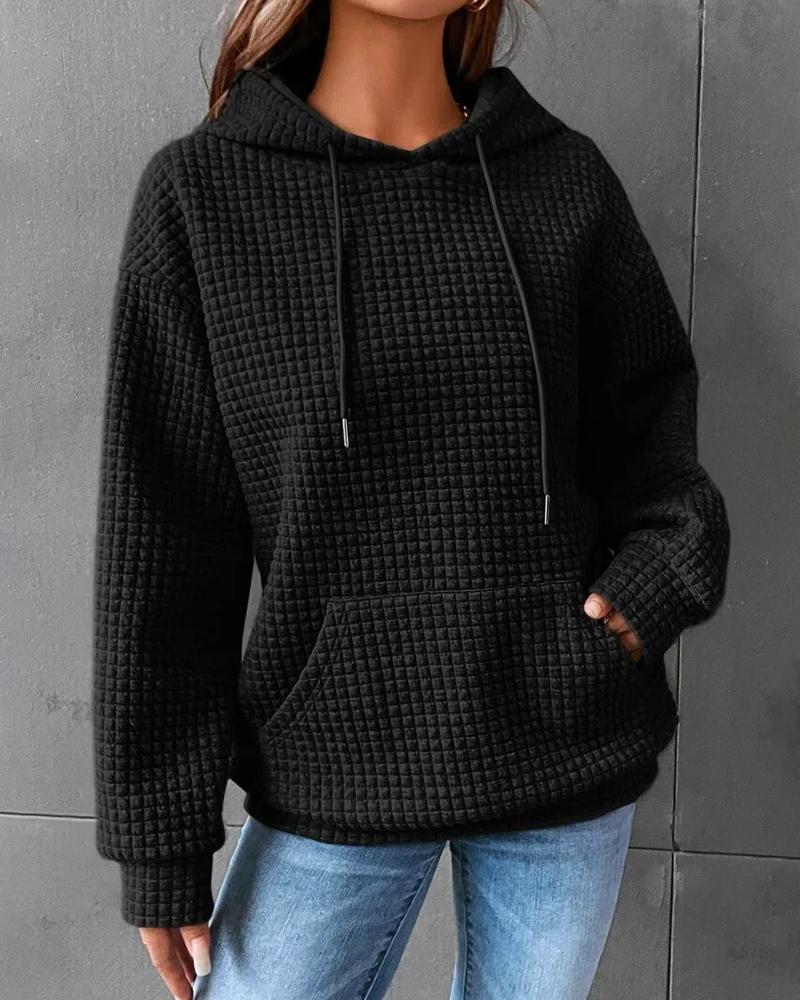 

Pocket Design Textured Hooded Sweatshirt, Black