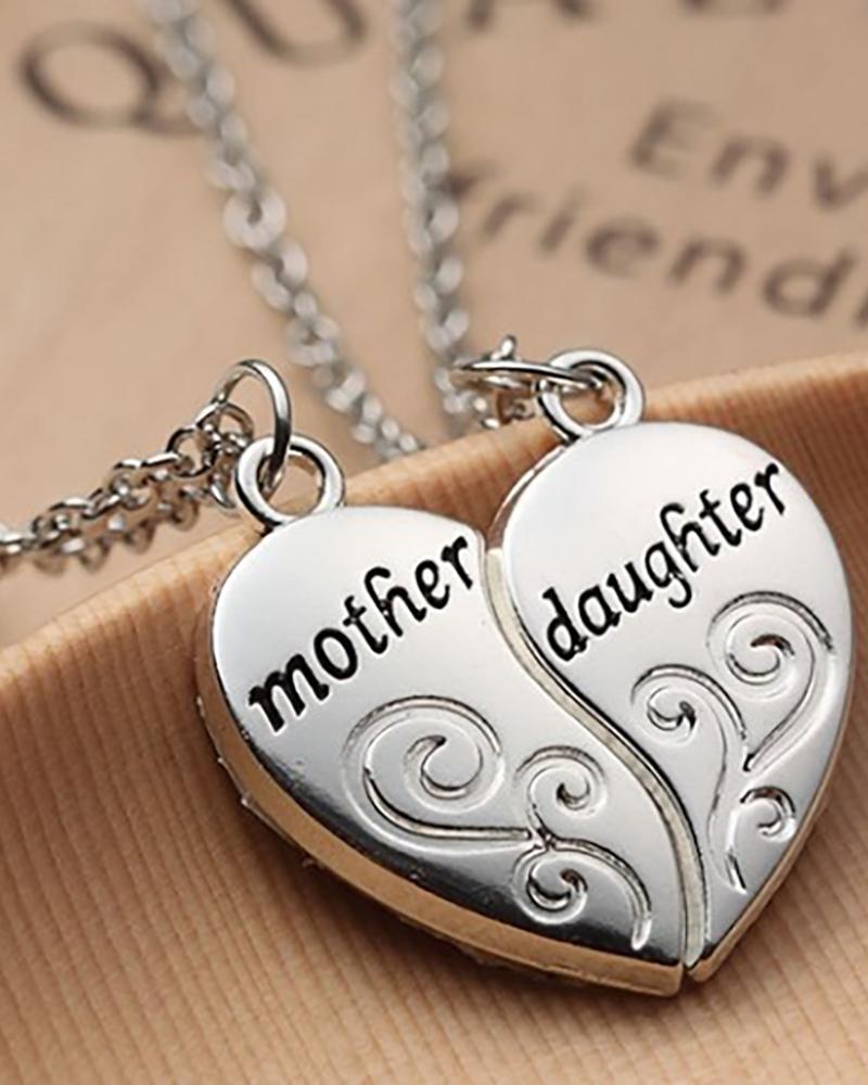 

2PCS Letter Pattern Mom Daughter Broken Heart Pendant Necklace, Silver