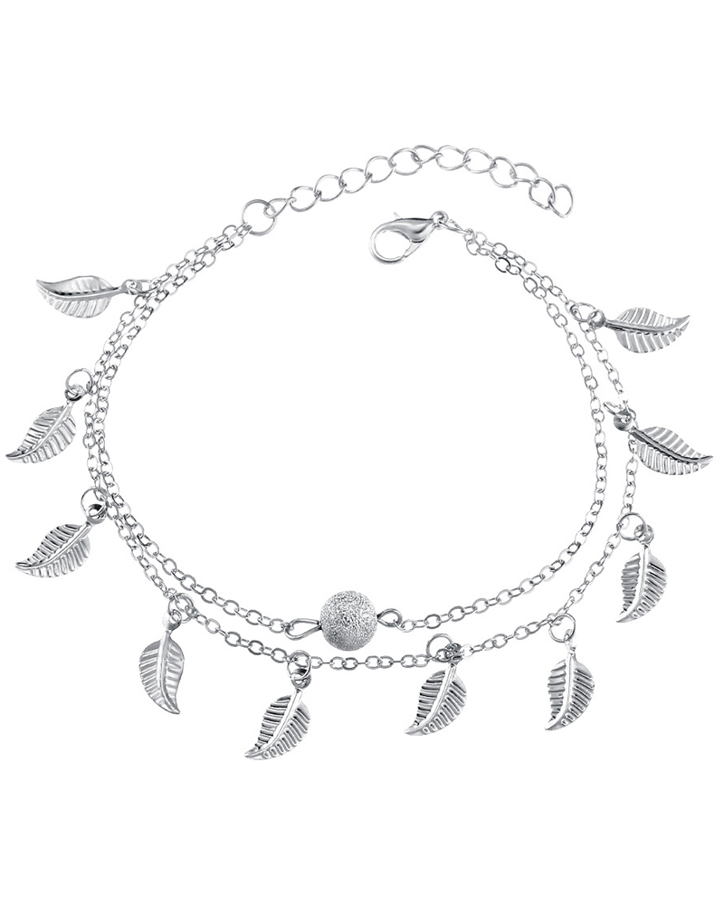 

1pc Bohemian Multi-layer Leaf Pendant Beach Chain Anklet, Silver