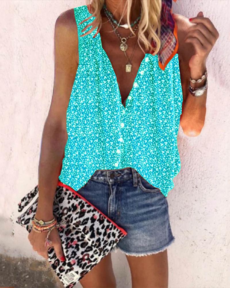 

Ditsy Floral Print Sleeveless Casual Top, Light blue