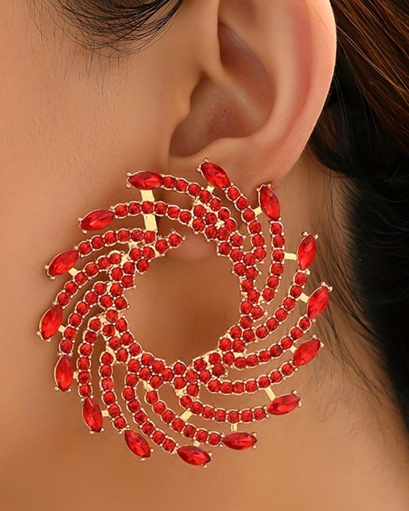 

1Pair Rhinestone Floral-Shape Personality Hoop Earrings Fashion Evening Jewelry, Red